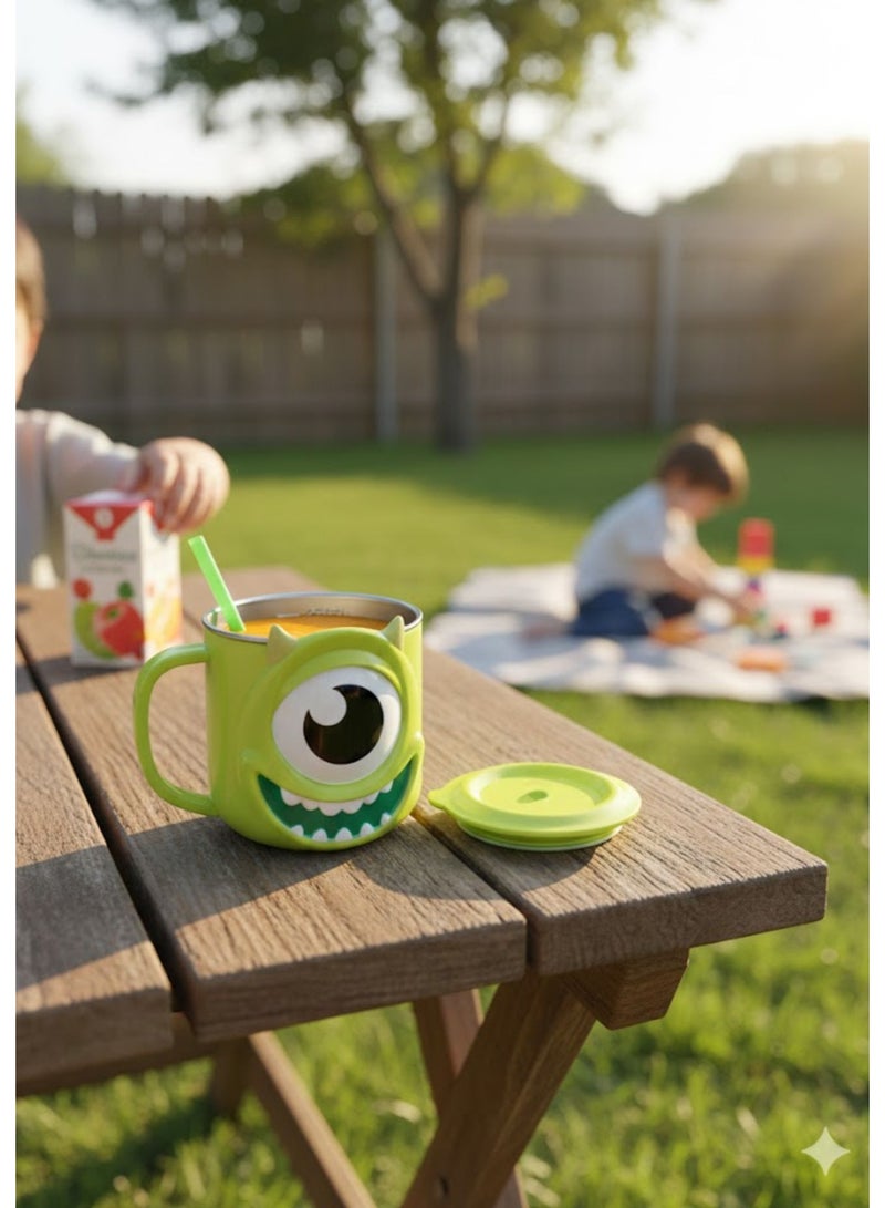 Disney Kids Stainless Steel Drinking Mug with Lid – Cartoon Design | Double Wall Insulated Cup for Hot & Cold Drinks | Leak-Resistant, Safe & Durable Children Mug (Mike) - Image 3